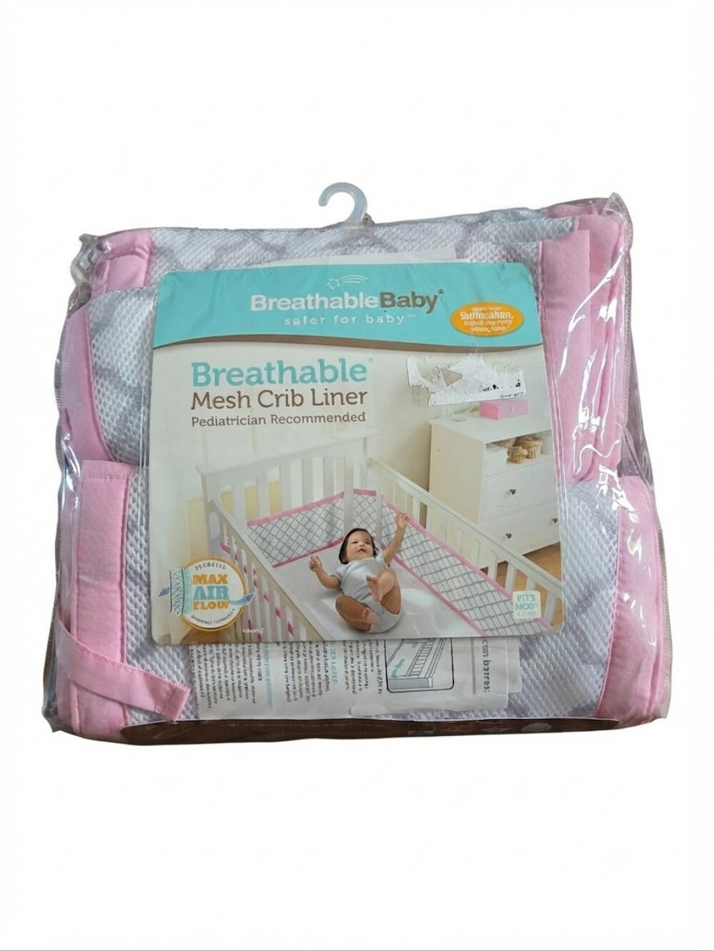 BreathableBaby Mesh Crib Liner - Pink & White, Fits Most Cribs